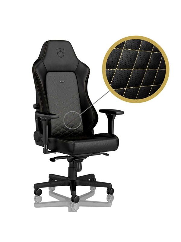 Sort Noblechairs Hero Gaming Chair Black Gold Gamer Stol Guld Læder Til 150 - Noblechairs Gaming  - 4251442501938