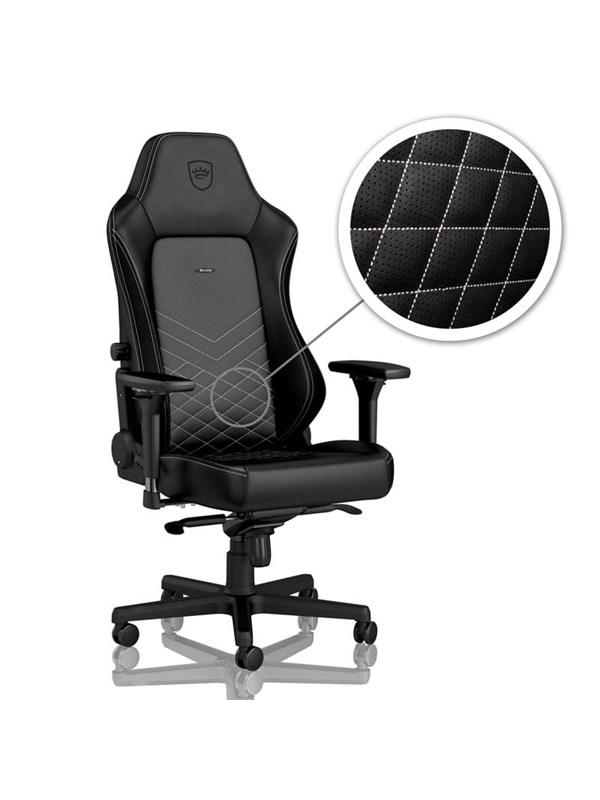 Hvid Noblechairs Hero Gaming Chair Black Platinum White Gamer Stol Sort Læder Til 150 - Noblechairs Gaming  - 4251442501945