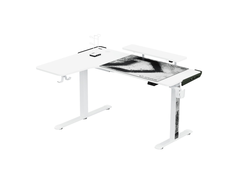 Hvid Ultradesk Winger Gaming Desk 111x155x60 122 Elektrisk Justerbar Rgb Baggrundsbelysning Hovedtelefonholder - Ultradesk Gaming  - 5904238810231
