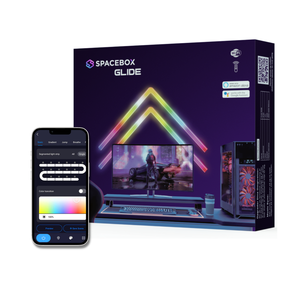 Spacebox Glide Rgbic Wifi App Kontrol Dynamisk Segmenteret Farver Væglampe Gaming - Spacebox Gaming