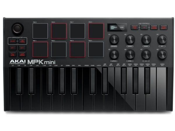 Sort Akai Mpk Mini Mk3 Taster Knapper Dreje Usb 318 - Akai Gaming  - 694318024874