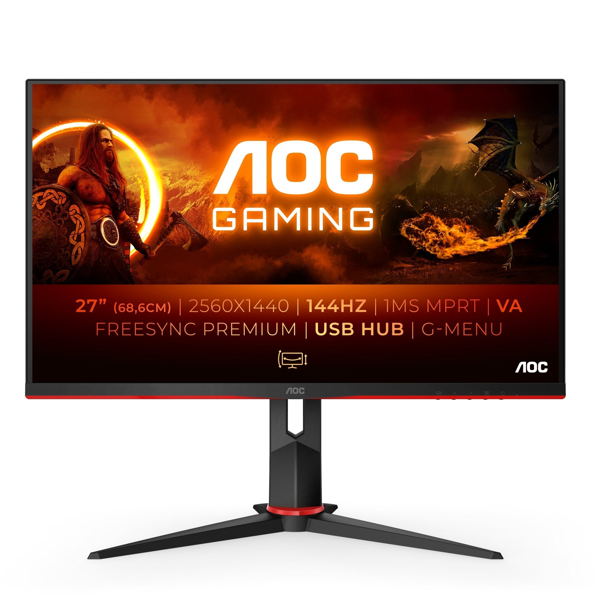 Aoc Gaming Q27g2u 2560 1440 Hdmi Displayport 144hz Pivot Skærm - Aoc Gaming  - 4038986187121