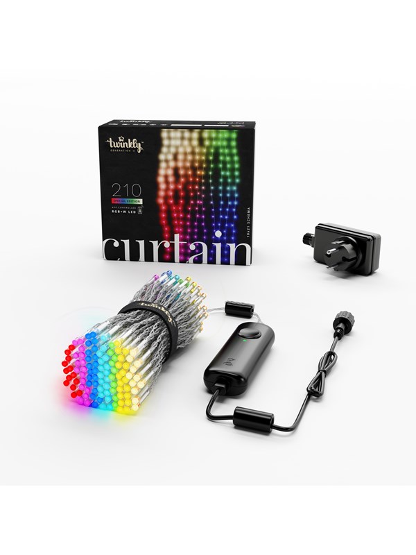 Hvid Twinkly Curtain 210 App Controlled 210 Rgb Warm White Leds Meters Clear Wire - Twinkly Gaming  - 8056326672881